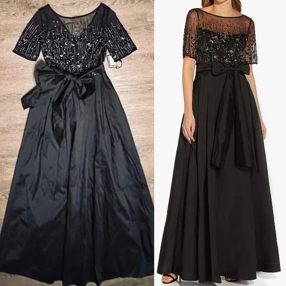 Adrianna Papell Women's Beaded Mesh and Taffeta Gown black 
Size 8 - Picture 7 of 7